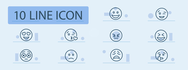 Online chatting set line icon. Smile, heart, air kiss, tears, joy, surprise, fear, anger. Pastel color background. Vector line icon for business and advertising