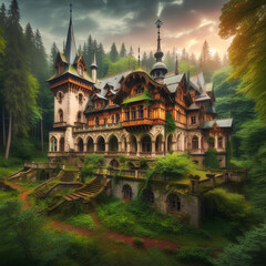 Obraz premium gorgeous abandoned medieval mansion in a fairytale forest