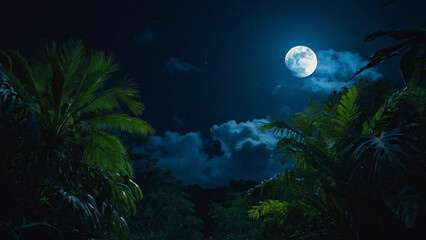 Obraz na płótnie Canvas A clear moonlit sky above the trees.