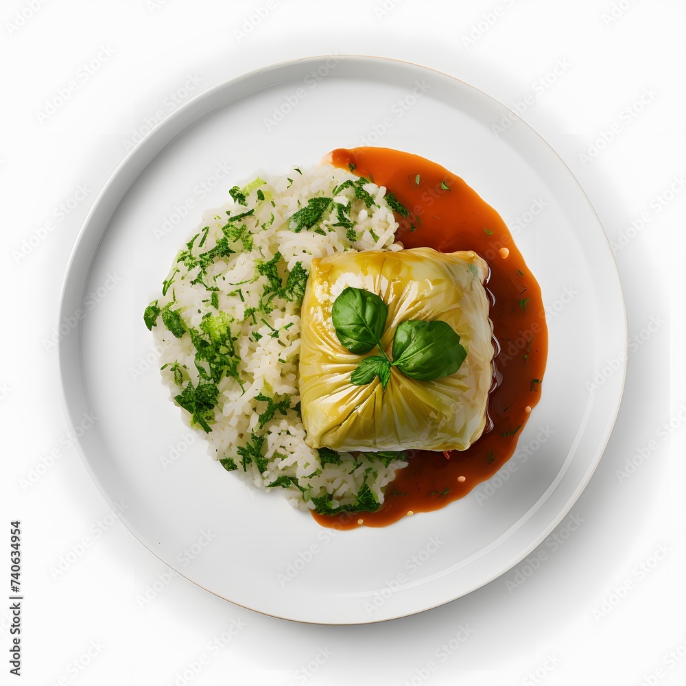 Wall mural stuffed cabbage with rice placed on a clean white table