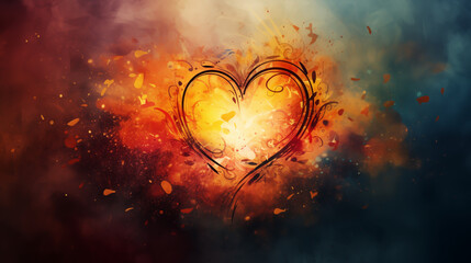 Heart, an abstract multicolor picture of a heart, Vintage style background, feeling unhappy in love, broken heart, sad, depressed, regret with belove one. Human's feeling, a Emotional abstract picture