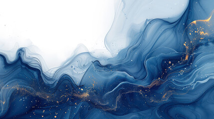 Fondo de pintura de acuarela abstracta color degradado azul oscuro con textura de líneas curvas fluidas y espacio en blanco para texto - obrazy, fototapety, plakaty
