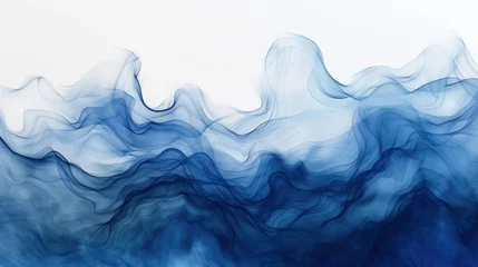 Deurstickers Fondo de pintura de acuarela abstracta color degradado azul oscuro con textura de líneas curvas fluidas y espacio en blanco para texto © Julio