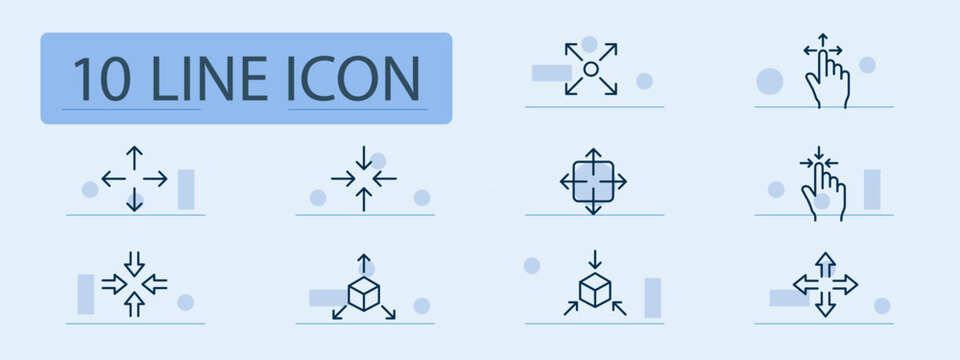 Control set line icon. Growth, expansion, scale, location, touch control, touchpad, technology. Pastel color background. Vector line icon for business and advertising