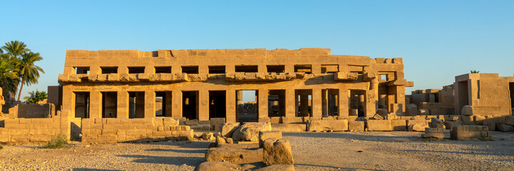 Panorama of Karnak temple complex on the east bank of the Nile river, in Luxor Egypt