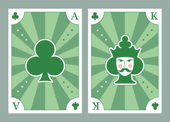 Playing card poker stylized figures, vintage circus poster style. Vector illustration