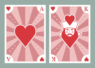 Playing card poker stylized figures, vintage circus poster style. Vector illustration