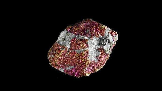 Peacock Ore / Bornite / Chalcopyrite (copper ore) sample rotating against a black background