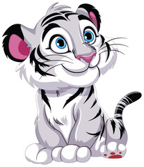 Cute animated tiger cub with big blue eyes