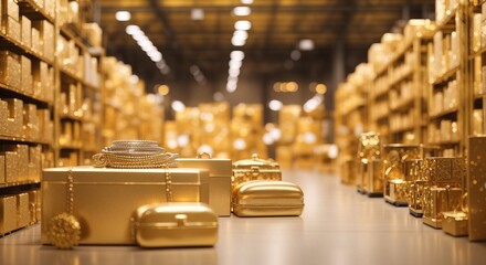 Inside luxury gold warehouse interior