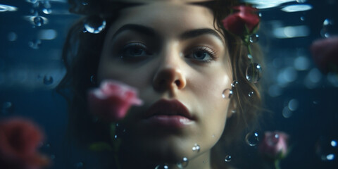 Mujer modelo debajo del agua