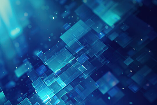 horizontal image of an abstract futuristic cyberspace blue transparent geometrical background Generative AI