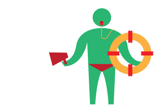 green lifeguard holding megaphone and life preserver clip art preview