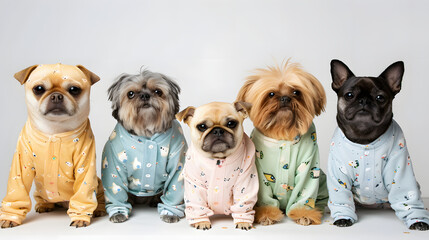 パジャマを着たかわいい犬の動物のグループ