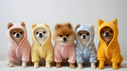 パジャマを着たかわいい犬の動物のグループ