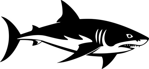 Vector logo design featuring a bold black silhouette of a shark, ideal for impactful and powerful branding.