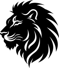 Fototapeta premium Vector logo illustration featuring a black silhouette of a lion in a minimalist style, ideal for sleek and powerful branding.