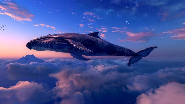 whale in the sky with beautiful view. Seamless looping time-lapse virtual 4k video animation background