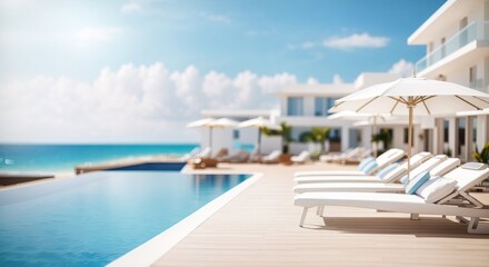 Luxury modern white beach hotel with swimming pool