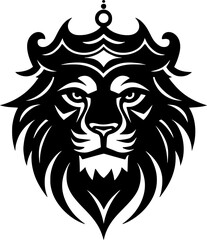 Obraz premium Vector logo illustration featuring a black silhouette of a lion in a minimalist style, ideal for sleek and powerful branding.