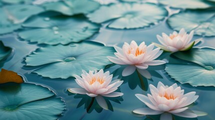 A serene lotus pond texture background, with delicate lotus flowers floating on the water, symbolizing purity and enlightenment.