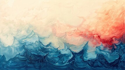 Vibrant abstract canvas with a fluid transition of colors from light blue and red to deeper shades of blue and beige - obrazy, fototapety, plakaty