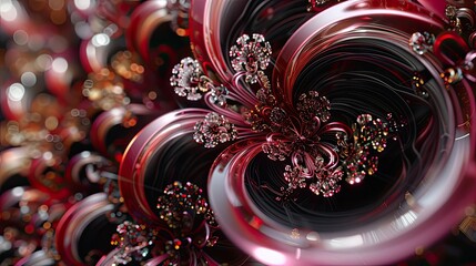 Deep red fractal flowers - obrazy, fototapety, plakaty