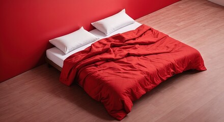 High angle view photo of bed sleep cover blanket