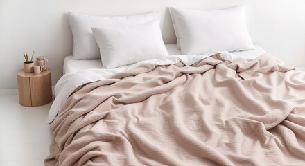 High angle view photo of bed sleep cover blanket