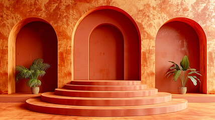 Fototapeta premium 3d illustration empty podium with abstact background very realistic front view mock up