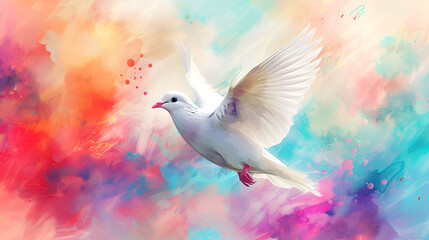 Holy Spirit Dove abstract colorful watercolor background religious Christian faith symbol, Generative Ai

