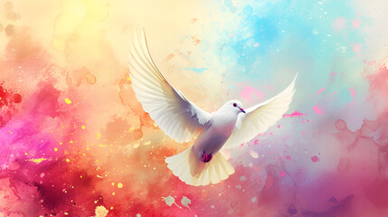 Holy Spirit Dove abstract colorful watercolor background religious Christian faith symbol, Generative Ai

