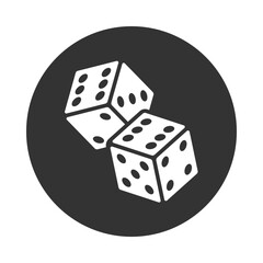 Game dice graphic icon. Two dice sign in the circle isolated on white background. Vector illustration
