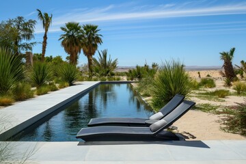 modern paradise infiniate pool with perfect comfortable sun loungers