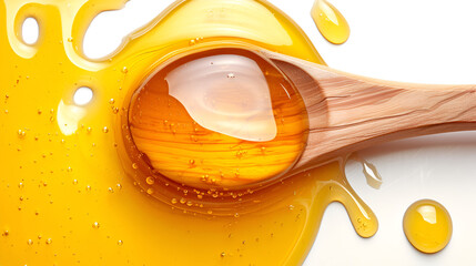 Honey puddle wooden spoon isolated white top view sweet organic natural food ingredient, Generative Ai

 - Powered by Adobe