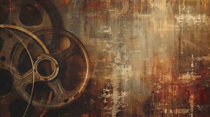 A vintage film reel texture background, evoking the golden age of cinema with reels, film strips, and the nostalgia of classic movies.