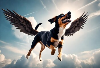 Obraz na płótnie Canvas flying dog in the sky