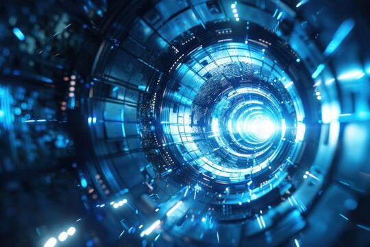 Futuristic Technology Themed Abstract Background With Glowing Blue Energy Lines Dynamic Illustration Capturing Essence Of Power In Science And Tech Featuring Circular And Bright Neon Particles