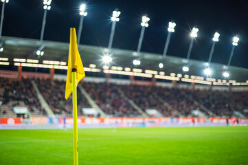Corner of football pitch at the stadium during the match.