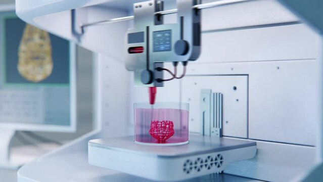 Time Lapse with an Advanced Machine Manufacturing an Artificial Lung with Airways and Blood Vessels From a Digital CAD Model. Medical Laboratory Bioprinting a 3D Organ. Genetic Engineering Concept