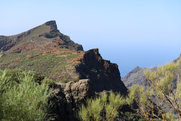 Beautiful scenery around Masca village on Tenerife. Green tropic mountains with palms