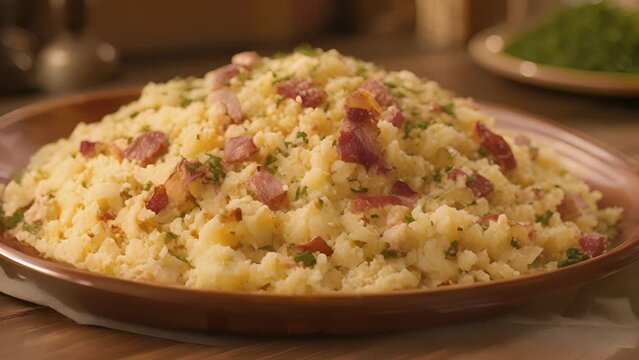 A tantalizing aroma fills the air as a platter of Brazilian farofa is brought to the dinner table. The co grains of toasted manioc flour are studded with chunks of savory