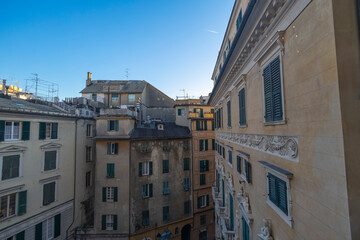 View of the Rolli Palaces in the historic center of Genoa, Italy.