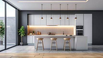 Kitchen interior beautiful luxury home modern design spacious elegant lifestyle living space, Generative Ai


