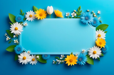 Top view image of white and blue dry flowers over pastel background .Flat lay