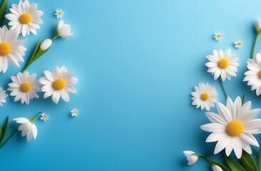 Top view image of white and blue dry flowers over pastel background .Flat lay