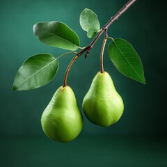 a pair of pears on a branch