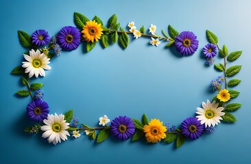 Top view image of white and blue dry flowers over pastel background .Flat lay