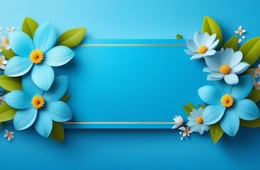 Top view image of white and blue dry flowers over pastel background .Flat lay