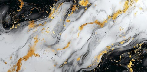 Abstract marbled background banner panorama. Luxurious elegant black white marble stone texture with gold details Generative AI